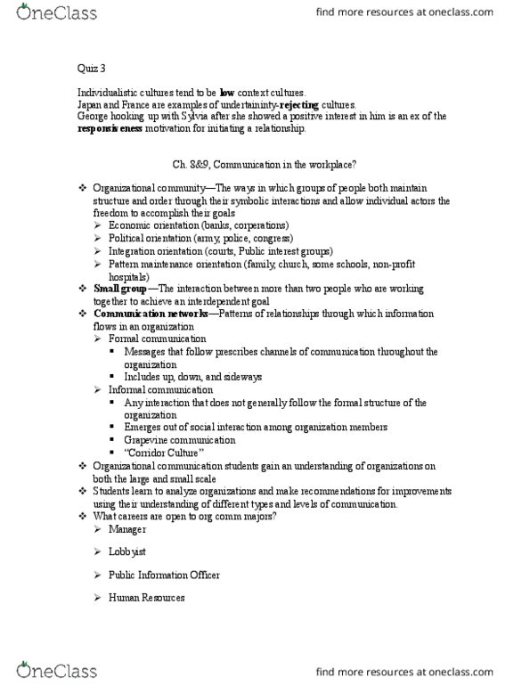 COM 1000 Lecture Notes - Lecture 6: Organizational Communication thumbnail
