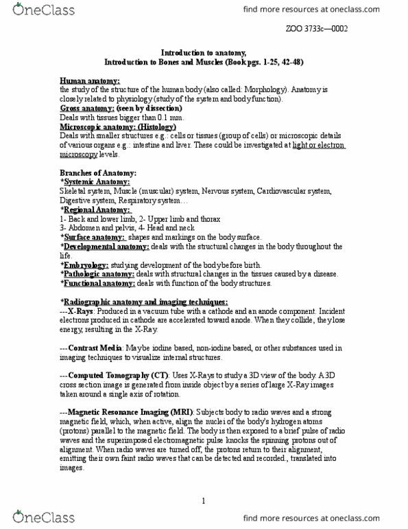 ZOO 3713C Lecture Notes - Lecture 1: Positron Emission Tomography, Upper Limb, Abdominal Cavity thumbnail