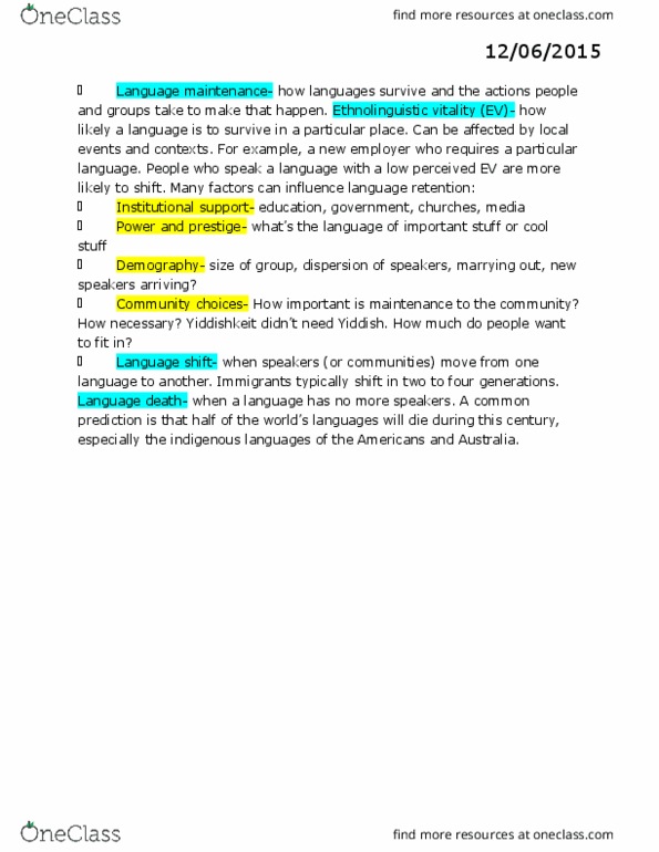 LING 204 Lecture Notes - Lecture 13: Speech Community, Yiddishkeit, Sociolinguistics thumbnail