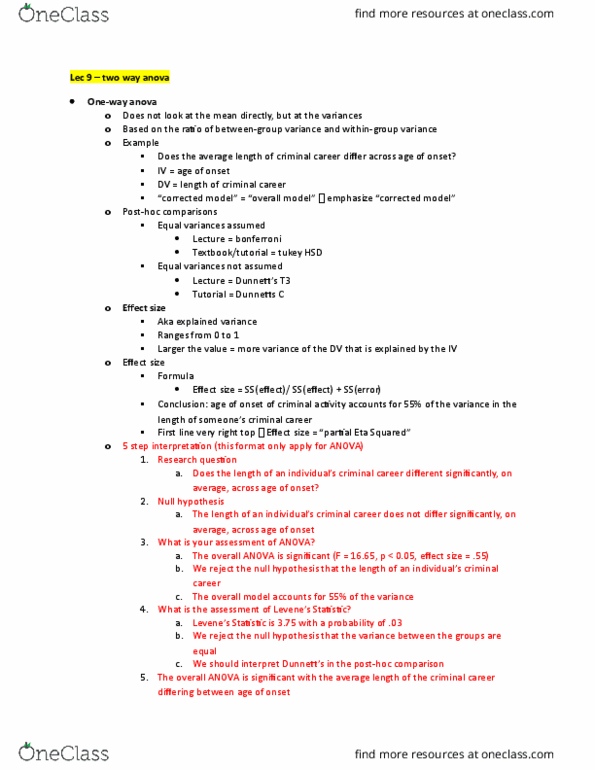 CRIM 320 Lecture Notes - Lecture 9: Descriptive Statistics, Null Hypothesis, Explained Variation thumbnail