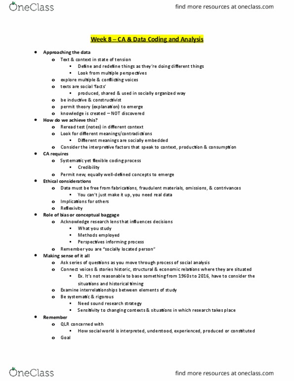 CRIM 321 Lecture Notes - Lecture 8: Social Fact, Data Analysis thumbnail