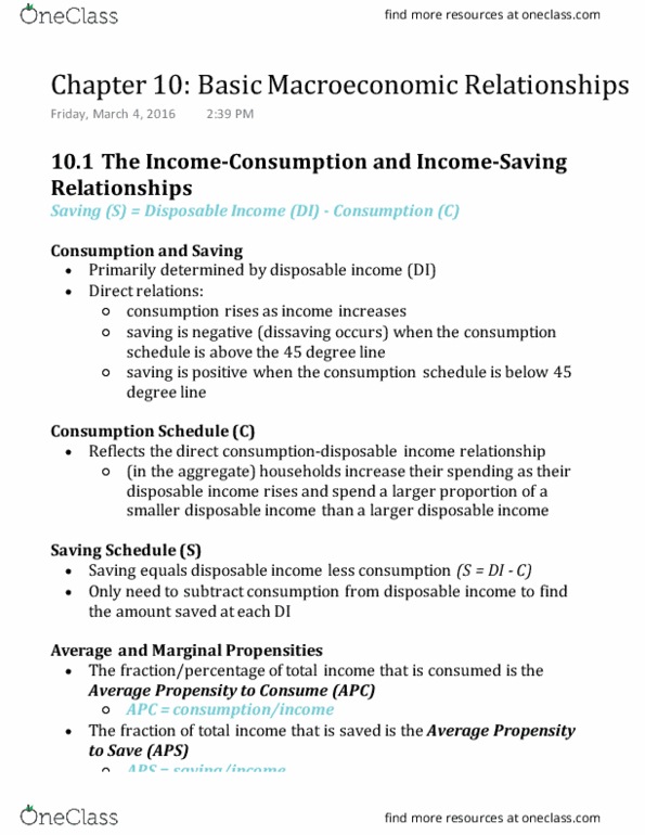 ECN 204 Chapter 10: Chapter 10 Basic Macroeconomic Relationships thumbnail