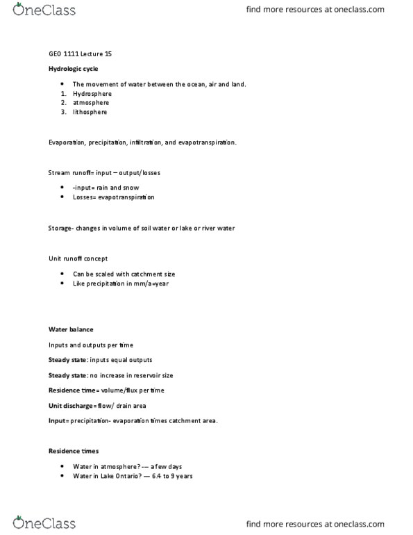 GEO 1111 Lecture Notes - Lecture 15: Buoyancy, Dissolved Load, River Channel Migration thumbnail