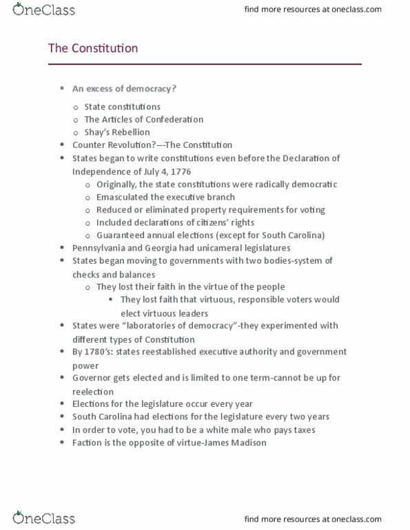 HIST 1101 Lecture Notes - Lecture 11: Three-Fifths Compromise, Mixed Government, Fugitive Slave Clause thumbnail