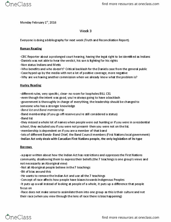 SWP 435 Lecture Notes - Lecture 3: Indian Act, Color Blindness thumbnail