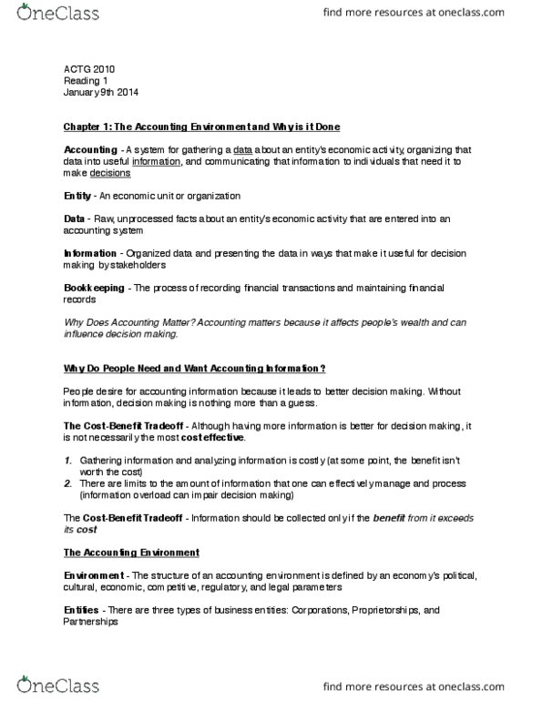 ACTG 2010 Chapter Notes - Chapter 1: International Financial Reporting Standards, Canada Revenue Agency, Legal Personality thumbnail