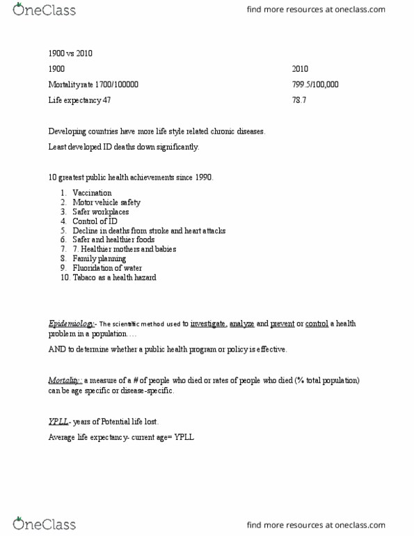 HRPR 1001 Lecture Notes - Lecture 10: Mortality Rate, Scientific Method thumbnail