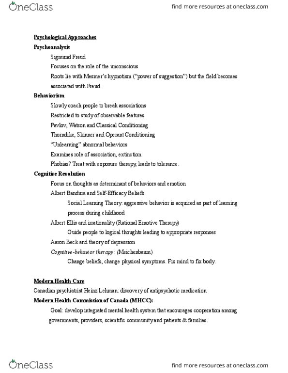 PSY240H5 Lecture Notes - Lecture 1: Antipsychotic, Deinstitutionalisation, Tricyclic Antidepressant thumbnail