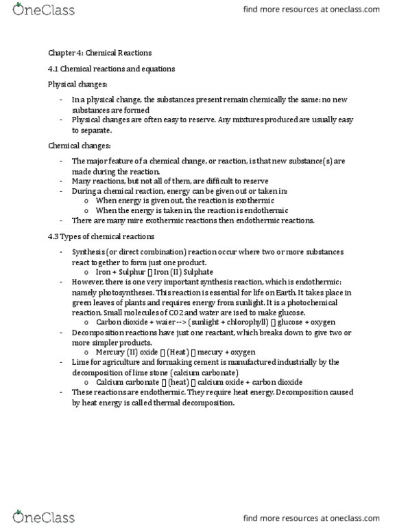 CHEM 012 Chapter Notes - Chapter 4: Iron(Ii) Sulfate, Green Leaves, Calcium Carbonate thumbnail