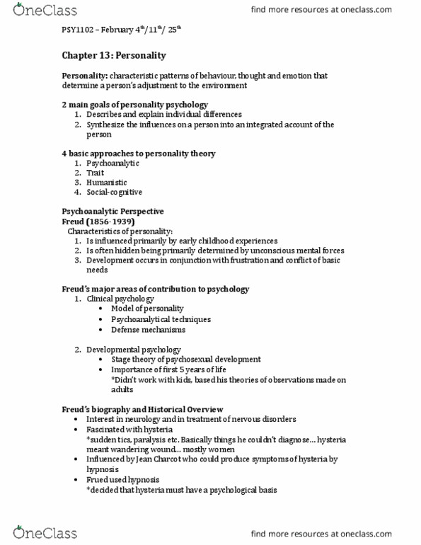 PSY 1102 Lecture Notes - Lecture 9: Agreeableness, Extraversion And Introversion, Peak Experience thumbnail