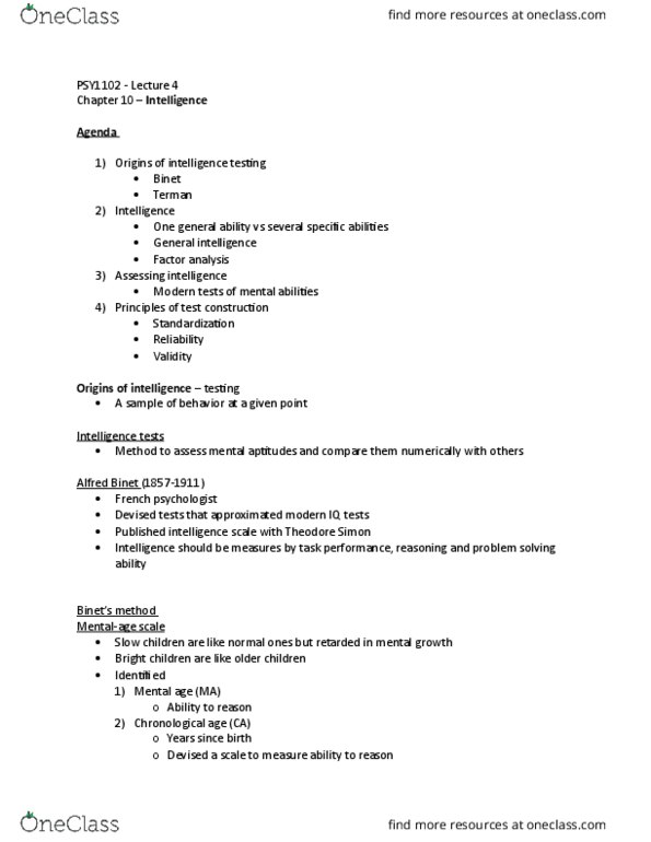 PSY 1102 Lecture Notes - Lecture 4: Predictive Validity, Normal Distribution, Content Validity thumbnail