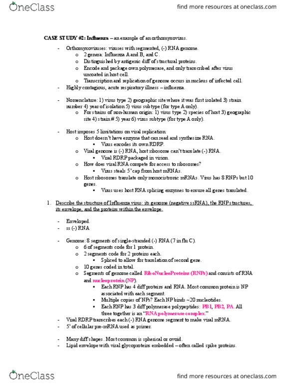 MICB 202 Chapter Notes - Chapter Virology, Flu: Flu Season, Rna-Dependent Rna Polymerase, Reassortment thumbnail