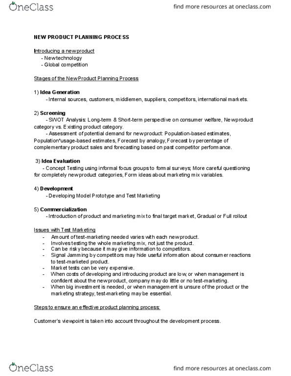 MGMT 105 Lecture Notes - Lecture 12: Swot Analysis, Marketing Mix thumbnail