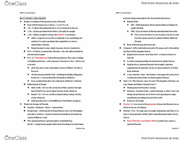 MMW 12 Lecture Notes - Lecture 3: Daniel 7, Books Of Samuel, Passover Seder thumbnail