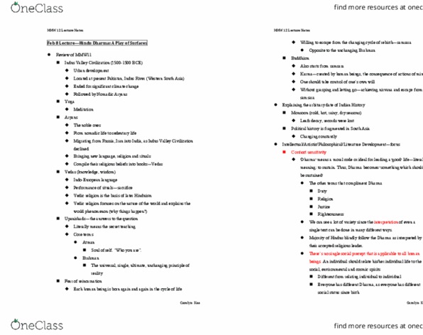 MMW 12 Lecture Notes - Lecture 13: Indus River, Vedas, Categorical Imperative thumbnail