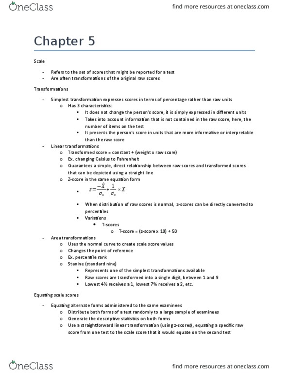 PSYC 3250 Chapter Notes - Chapter 5: Percentile Rank, Linear Map, Stanine thumbnail