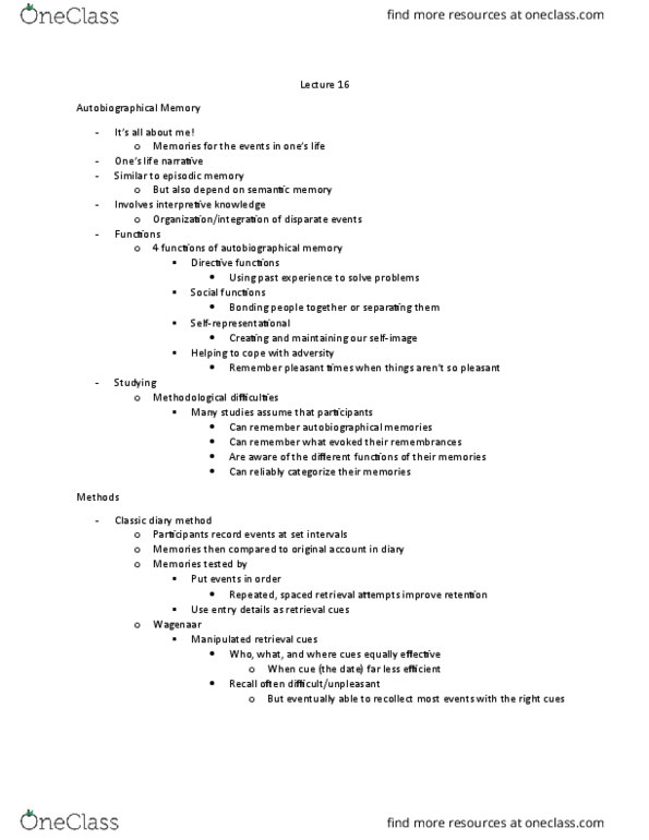 PSYC 3330 Lecture Notes - Lecture 16: Language Development, Childhood Amnesia, Amygdala thumbnail