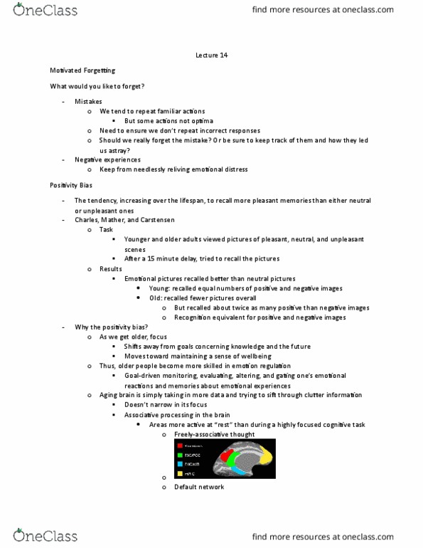 PSYC 3330 Lecture Notes - Lecture 14: Episodic Memory, Inhibitory Control Test, Stiff Upper Lip thumbnail