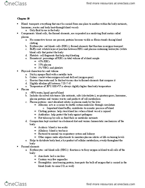 BIOM 2000 Chapter Notes - Chapter 10: Thrombus, Vasoconstriction, Stercobilin thumbnail