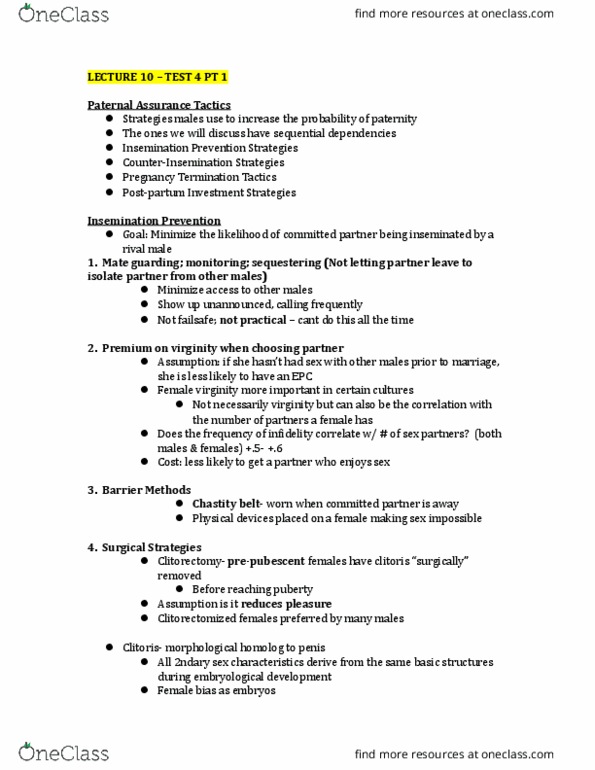 PSYCH361 Lecture Notes - Lecture 10: Superfecundation, Group Sex, Twin thumbnail