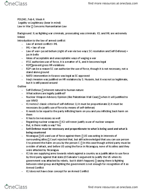 POL340Y1 Lecture Notes - Lecture 4: Bush Doctrine, Al-Qaeda, Hague Conventions Of 1899 And 1907 thumbnail