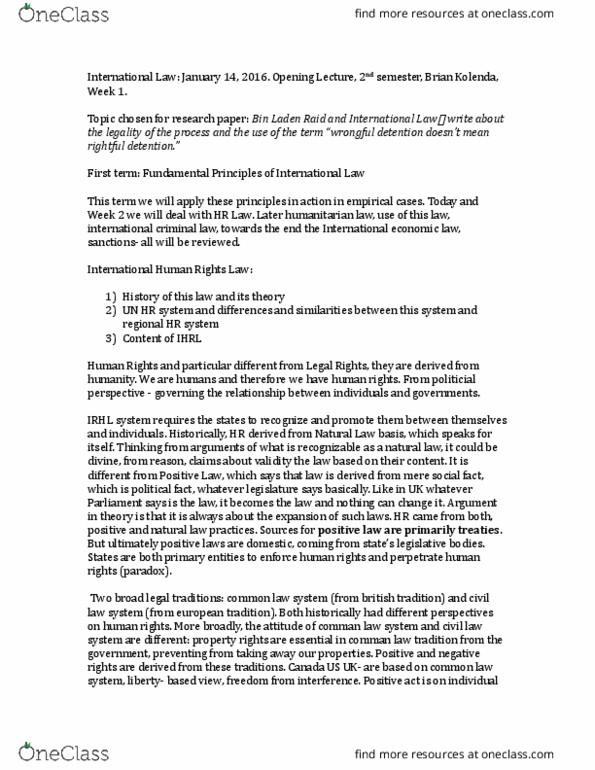 POL340Y1 Lecture Notes - Lecture 1: Core International, International Covenant On Civil And Political Rights, International Economic Law thumbnail