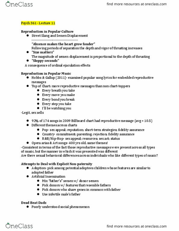 PSYCH361 Lecture Notes - Lecture 11: Menopause, Hypergamy, Coolidge Effect thumbnail