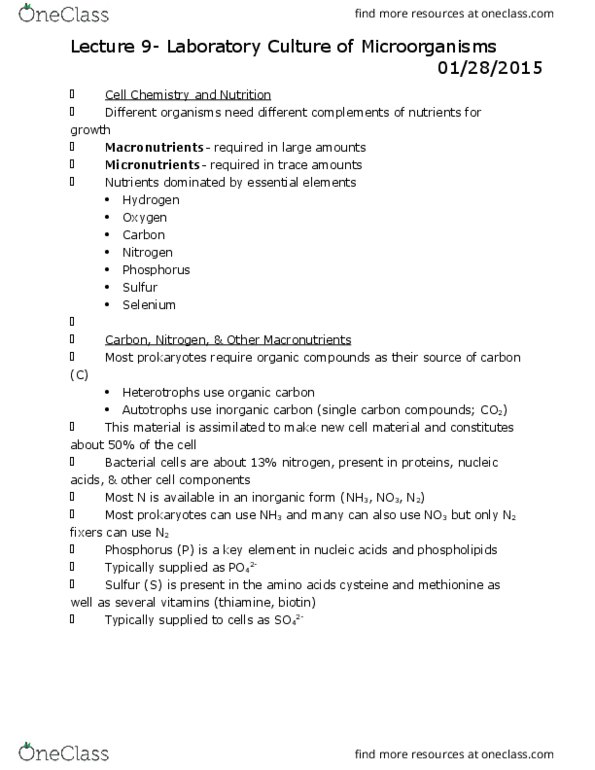 BSC 310 Lecture Notes - Lecture 9: Antiseptic, Thickening Agent, Catabolism thumbnail