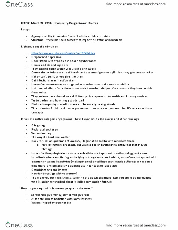 ANTA02H3 Lecture Notes - Lecture 12: Shooting Of Michael Brown, Sudhir Venkatesh, Lumpenproletariat thumbnail