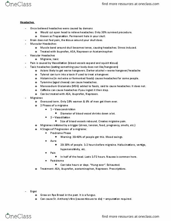 BPS 1101 Lecture Notes - Lecture 3: History Of Lysergic Acid Diethylamide, Sumatriptan, Prodrome thumbnail