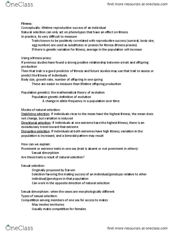 BIO 201 Lecture Notes - Lecture 6: Biological Ornament, Genetic Drift, Population Genetics thumbnail