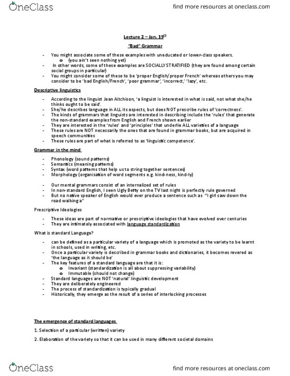 LIN 1340 Lecture Notes - Lecture 2: Social Stigma, Social Stratification, Double Negative thumbnail