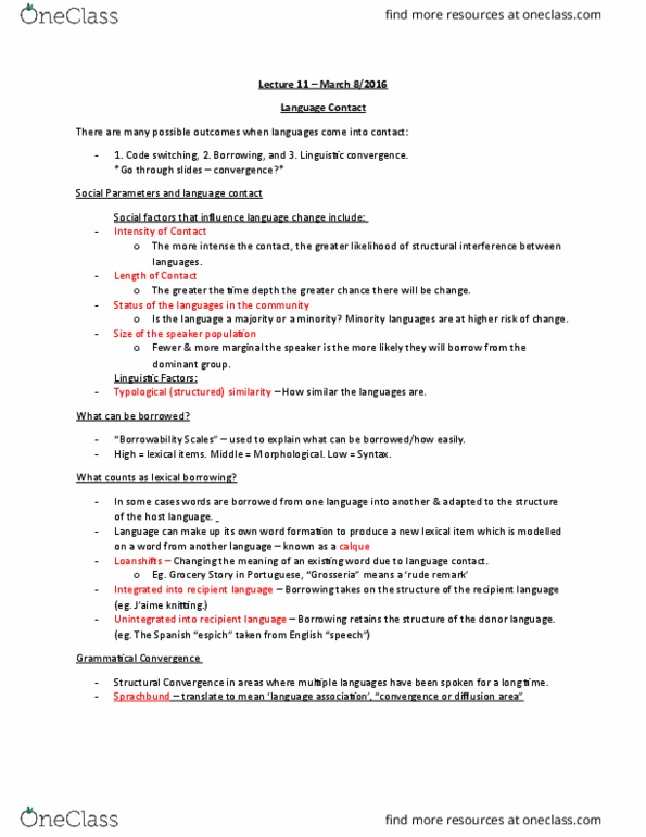 LIN 1340 Lecture Notes - Lecture 11: Yamato Kotoba, Sprachbund, Michif Language thumbnail