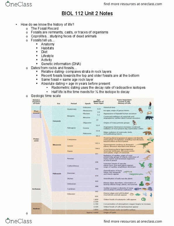 BIOL 112 Lecture 25: BIOL 112 Unit 2 Notes, Chapters 25-29 thumbnail