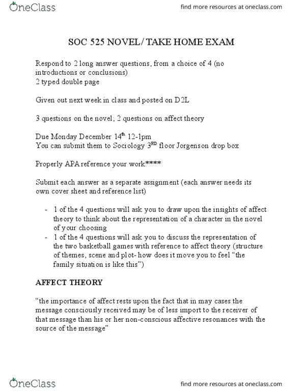 SOC 525 Lecture Notes - Lecture 12: Affect Theory thumbnail