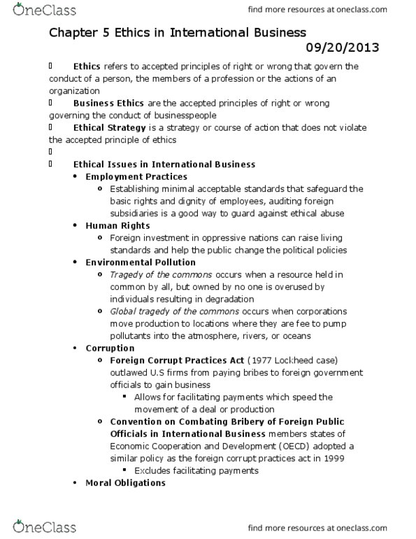 INTB 1209 Chapter Notes - Chapter 5: Kantian Ethics, Cultural Relativism, Foreign Corrupt Practices Act thumbnail