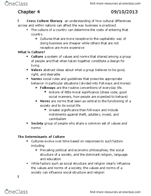 INTB 1209 Chapter Notes - Chapter 4: Collectivism, Geert Hofstede, Social Stratification thumbnail