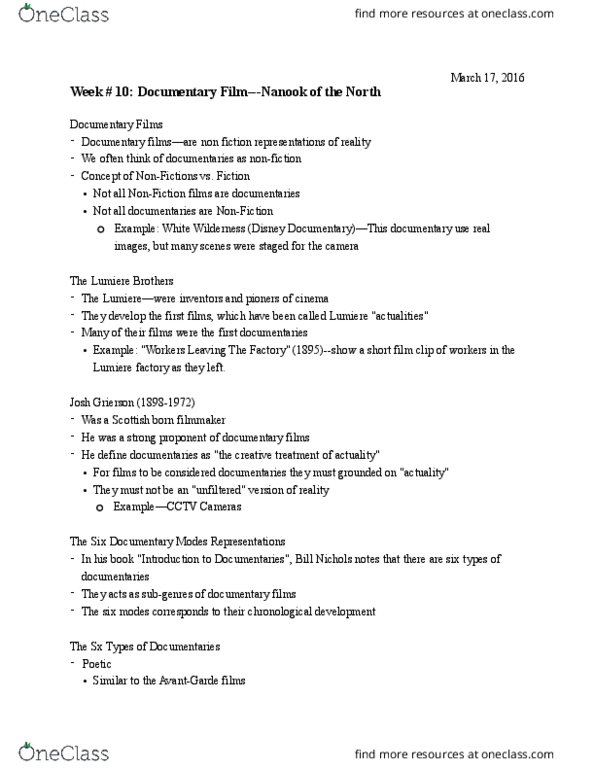 FILM 1F94 Lecture Notes - Lecture 17: The Spanish Earth thumbnail