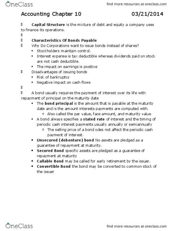 ACCT 1201 Chapter Notes - Chapter 10: Premium Bond, Interest Expense, Effective Interest Rate thumbnail