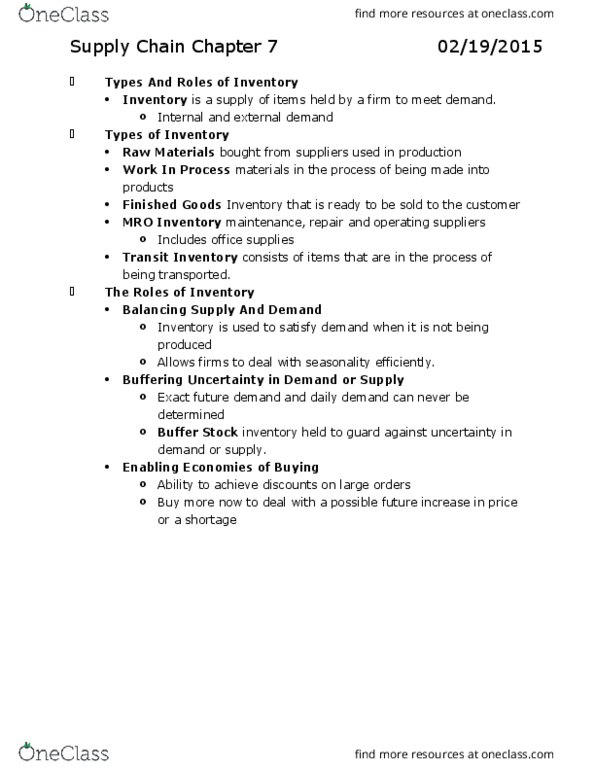 SCHM 2301 Chapter Notes - Chapter 7: Global Trade Item Number, Capacity Utilization, Vendor-Managed Inventory thumbnail