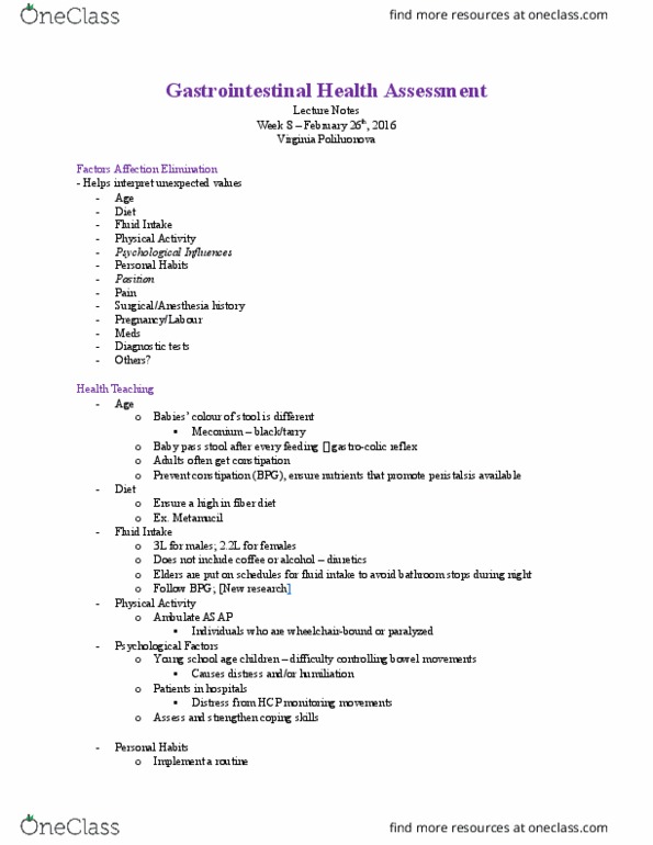 Nursing 1180A/B Lecture Notes - Lecture 8: Stethoscope, Malabsorption, Pubic Symphysis thumbnail