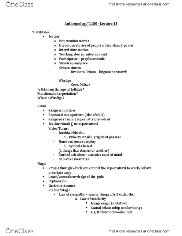 ANTH 1150 Lecture Notes - Lecture 13: Teaching Stories, Puberty, Animism thumbnail