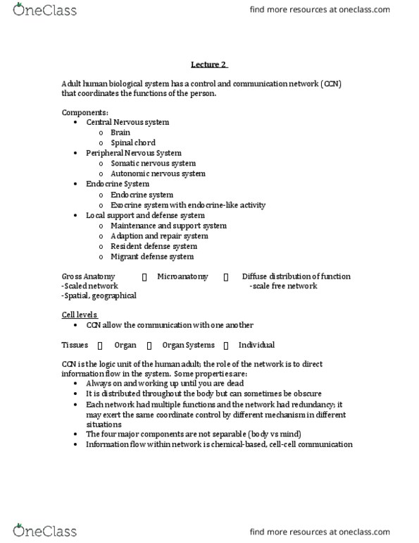 BIOL 1080 Lecture Notes - Lecture 2: Somatic Nervous System, Peripheral Nervous System, Autonomic Nervous System thumbnail