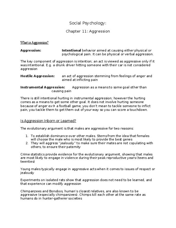 PSYB10H3 Chapter 11: chapter 11- Aggression.doc thumbnail