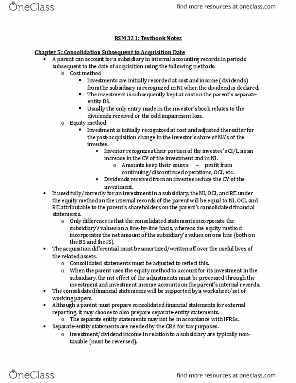 RSM321H1 Chapter Notes - Chapter 5: Pro Forma, Effective Interest Rate, Equity Method thumbnail