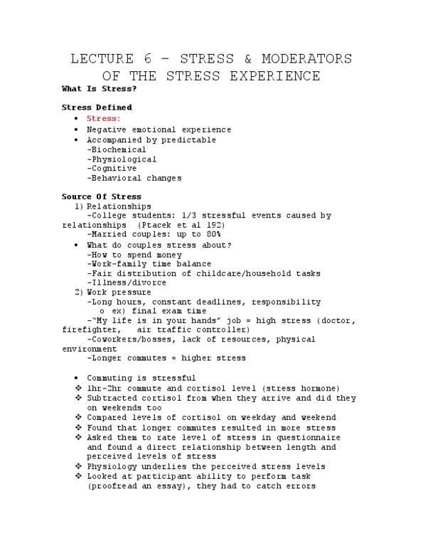 PSY333H1 Lecture Notes - Lecture 6: Immunocompetence, Catecholamine, Corticosteroid thumbnail