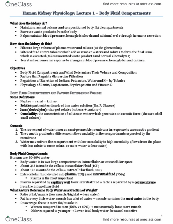 PSL301H1 Lecture Notes - Lecture 19: Fluid Compartments, Osmotic Concentration, Molality thumbnail