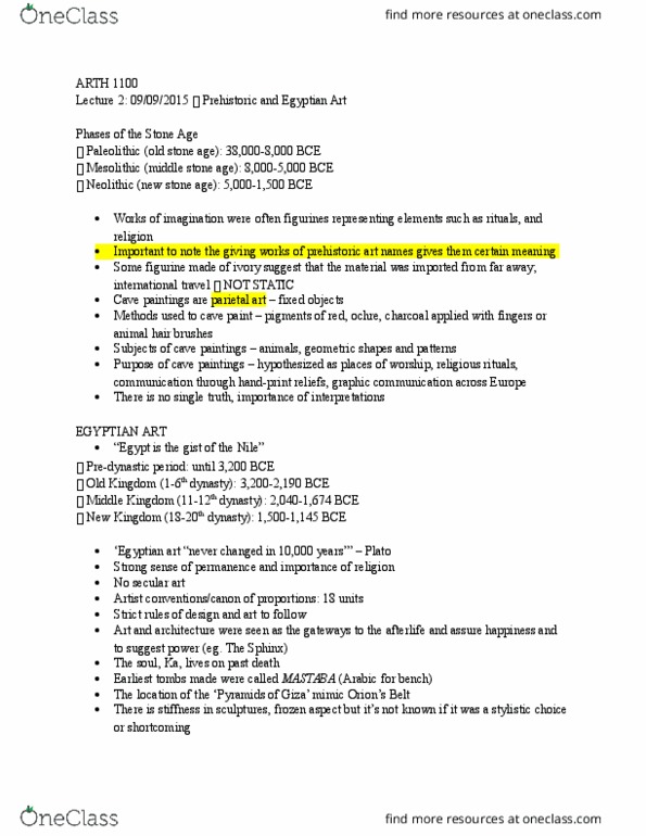 ARTH 1100 Lecture Notes - Lecture 2: Prehistoric Art, Parietal Art, Graphic Communication thumbnail