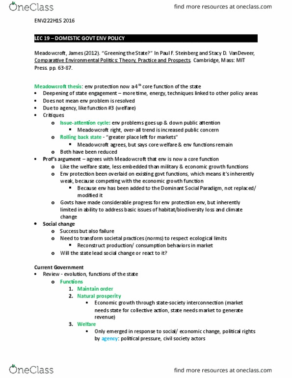 ENV222H1 Lecture Notes - Lecture 19: Ecological Modernization, Meadowcroft Rockshelter, Mit Press thumbnail