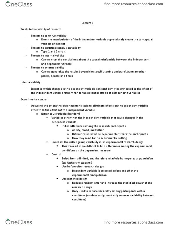 PSYC 2360 Lecture Notes - Lecture 9: Likert Scale, Demand Characteristics, Statistical Conclusion Validity thumbnail